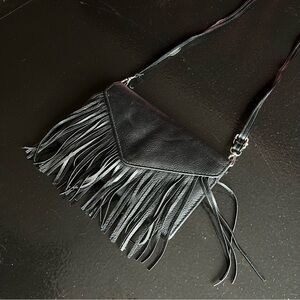 Black Faux Leather Fringe Crossbody Bag